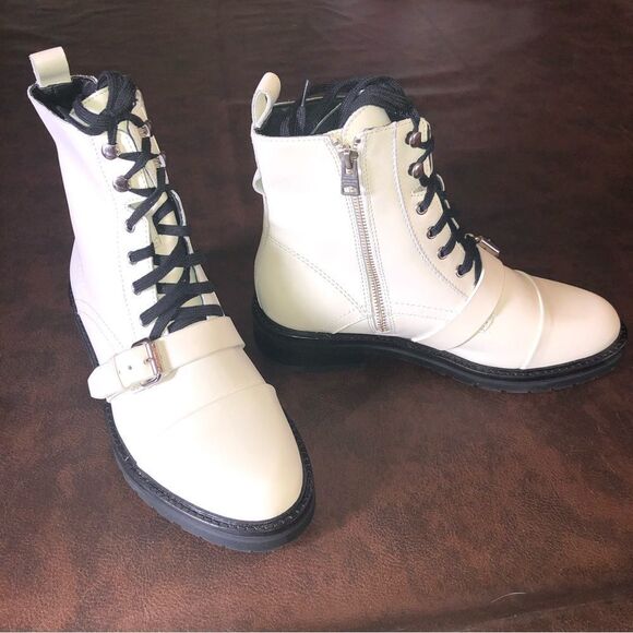 All Saints Donita Off White Leather Hiking Lace Up Combat Boots - Picture 10 of 16